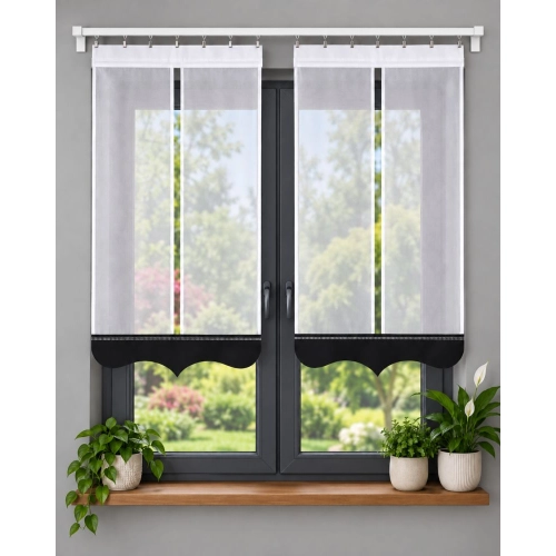 Firany panelowe LUNA FL825 – komplet 2 paneli z czarnym ażurem